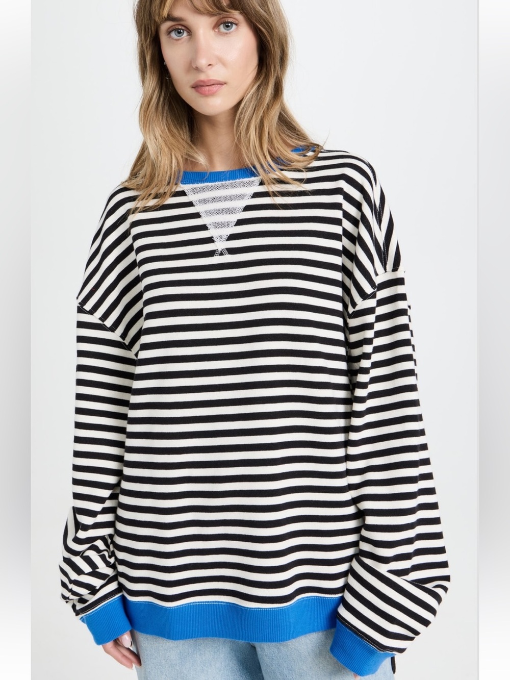 We The Free Black and White Striped Sweatshirt with Blue Trim size XS NWOT - Picture 16 of 17